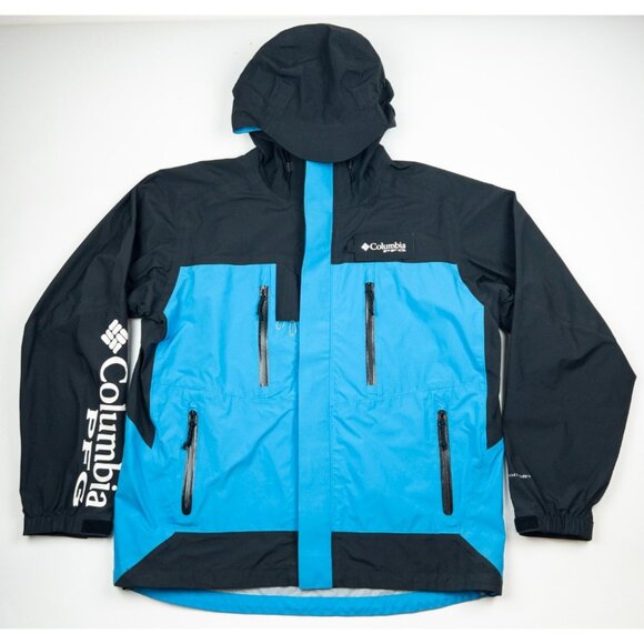 Columbia PFG Supercell Jacket Men Medium Fishing Full Zip Hooded Blue Black Rain